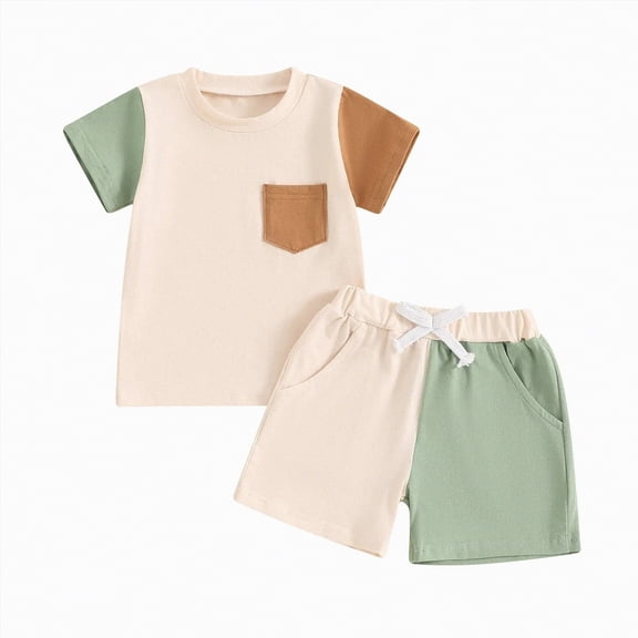 Ramiter Toddler Kids Boy Shorts Clothing Set 0 6 12 18 24 Months 2T 3T 4T Letter Tractor Print Short Sleeve Round Neck T-Shirt with Solid Shorts 2Pcs Outfit(Beige,0-6 Months)