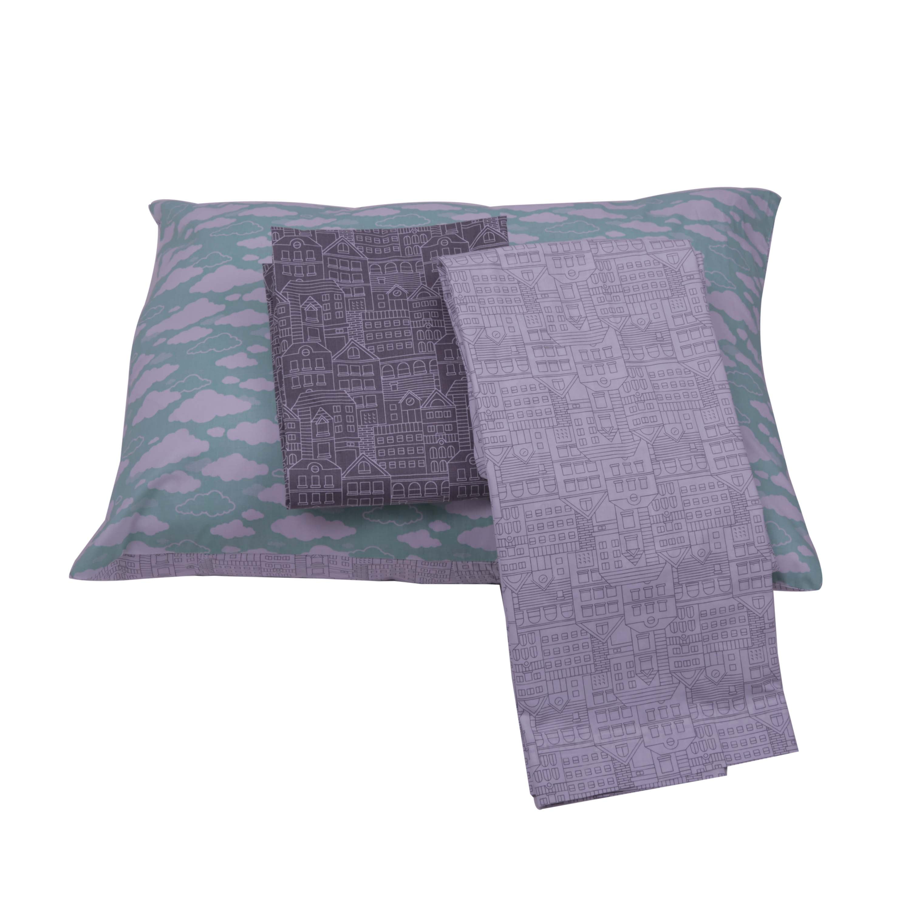 Bacati - Clouds in the City Mint//Grey 4 pc Toddler Bedding Set