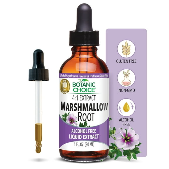 Botanic Choice Marshmallow Root Extract Liquid, Gluten Free Historic Throat 
and Respiratory Support Supplement 1 Fl. Oz.