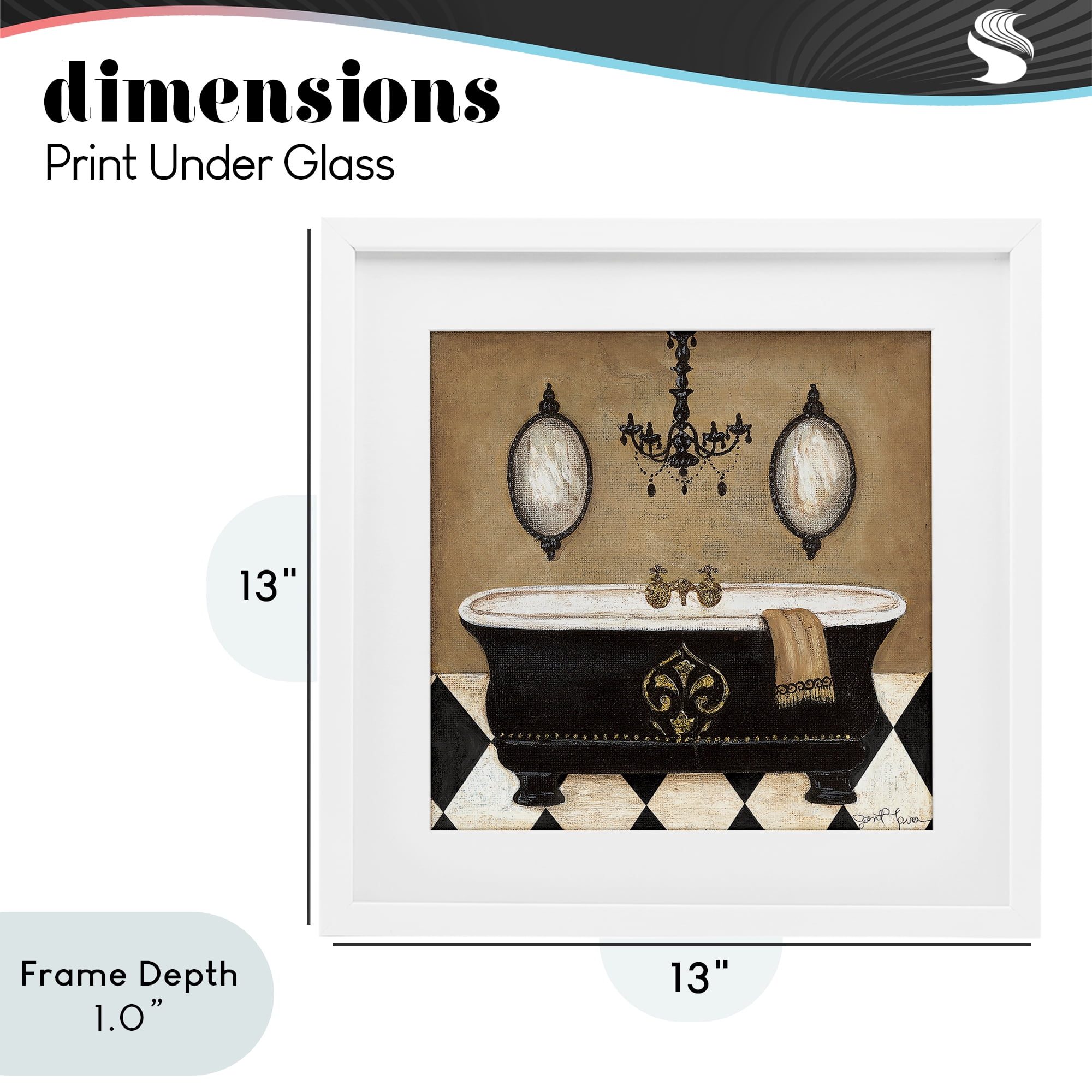 Stupell Industries Elegant Bathtub & Chandelier White Framed Print Under Glass, design by Janet Tava