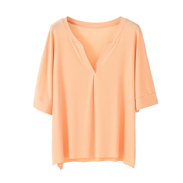 Birdeem Blouses pour Femmes, Haut/chemise à Manches Courtes Col en V Uni et Ample