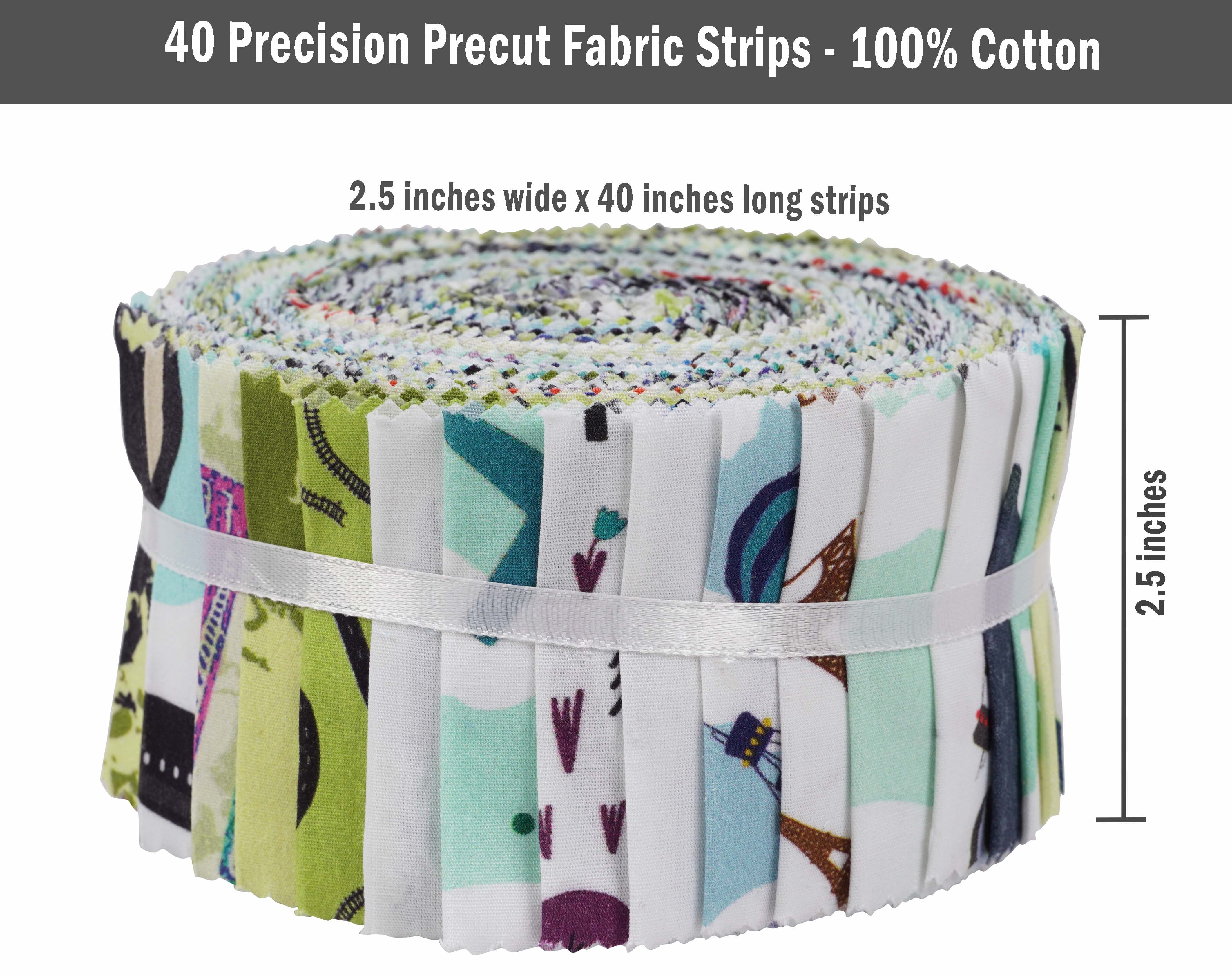 Soimoi 40Pcs Travel Print Cotton Precut Fabrics For Quilting Craft Strips 2.5 inches Jelly Roll - Medium Blue