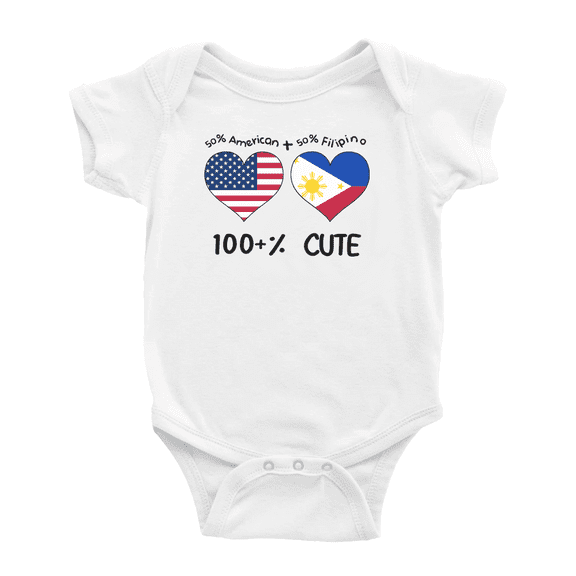 50% Filipino + 50% American = 100+% Cute Baby Bodysuit Newborn Clothes Outfits (White, 6-12 Months)
