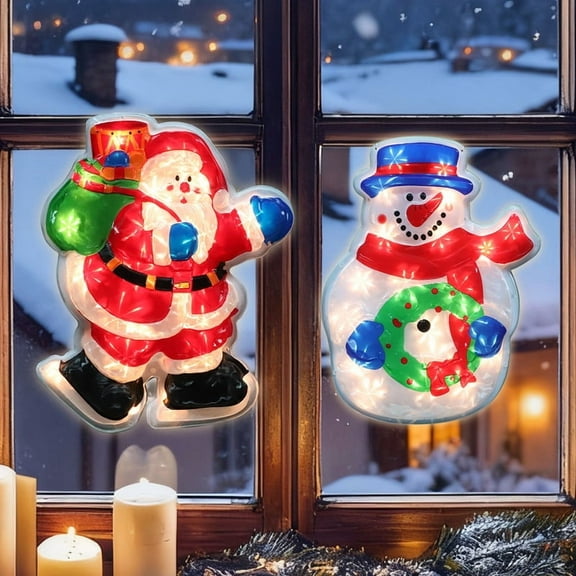 2-Pack Lighted Christmas Window Silhouette Decorations | Santa Claus & Snowman Designs | Indoor Decor for Window, Glass Wall