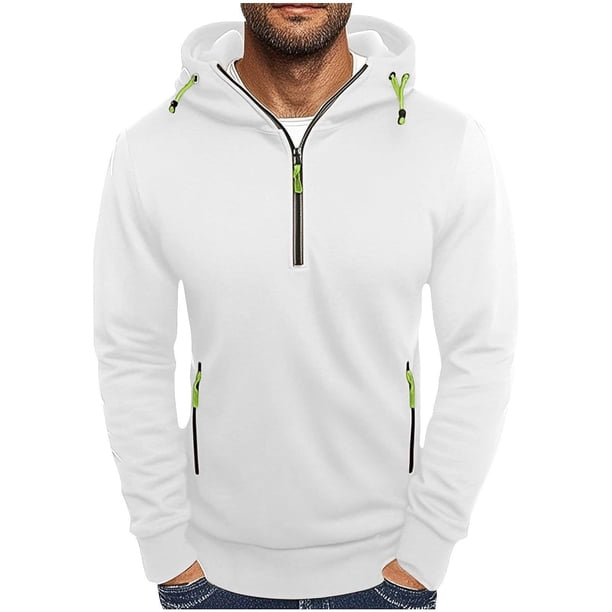 pstuiky camisetas de manga larga para hombre, Sudadera con capucha de manga larga, color liso, con media cremallera y múltiples bolsillos para hombre tops de invierno para hombre m