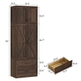 thumbnail image 3 of ANPOO 94''H Brown Extra Tall Armoire Wardrobe Closet w/ Top Cabinet & 2 Drawers, Farmhouse 2 Doors Armoire Wardrobe Closet w/ Barn Door & Sensor Light, LED Wooden Large Armoire for Bedroom, 3 of 10