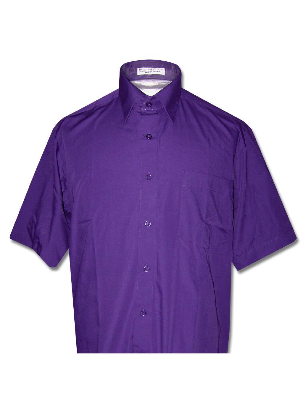 Covona Men's Short Sleeve Solid PURPLE INDIGO Color Dress Shirt 