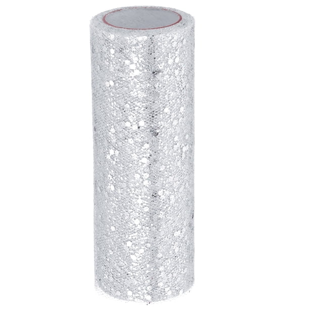 Rollos de tela de tul Uxcell, carrete de tela de tul con cinta brillante, red de lentejuelas para manualidades de faldas tutu, bodas, blanco