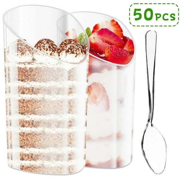 50Pcs Dessert Cups Disposable Mousse Cup Plastic Party Cylinder Cup Bevel Dessert Cup for Serving Dessert  Fruits and Mini Appetizer(80ml)