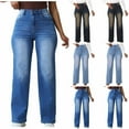 thumbnail image 6 of Mingw Plus Size Jeans for Women Ankle Legth Jean Pants Stretchy Denim Jeans High Waisted Faded Color Baggy Trouser with Pockets ,Dark Blue,2XL, 6 of 6