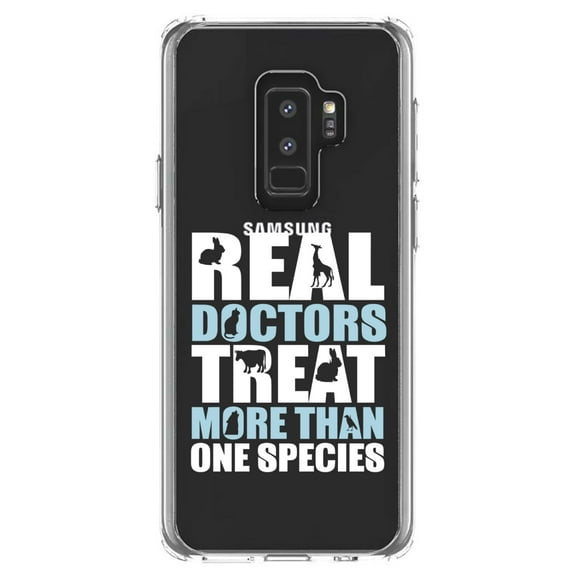 DistinctInk Clear Shockproof Hybrid Case for Samsung Galaxy S9  PLUS (6.2" Screen) - TPU Bumper Acrylic Back Tempered Glass Screen Protector - Real Doctors Treat More Than One Species