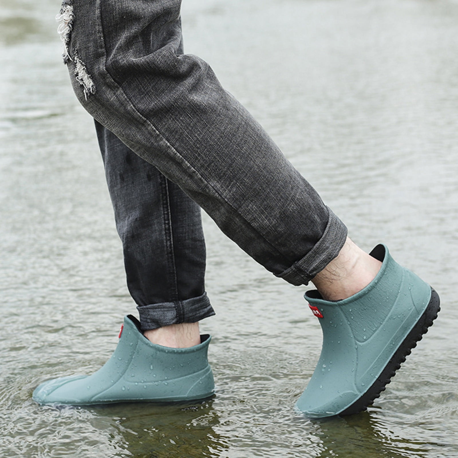 LIANGP Rainshoes Men Short Rain Boots Waterproof Garden Shoes Non Slip MenComfortable Insole Fashion Lightweight Ankle Rain Boots Scrub Outdoor Work Shoes Rain Boots Green Size 10.5