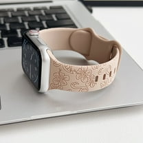 3 Pack Floral Engraved Silicone Bands Compatible with Apple Watch Band 38mm 40mm 41mm Women, Soft Sport Wildflower Strap for iWatch Ultra Series 9 8 SE 7 6 5 4 3 2 1,Milktea