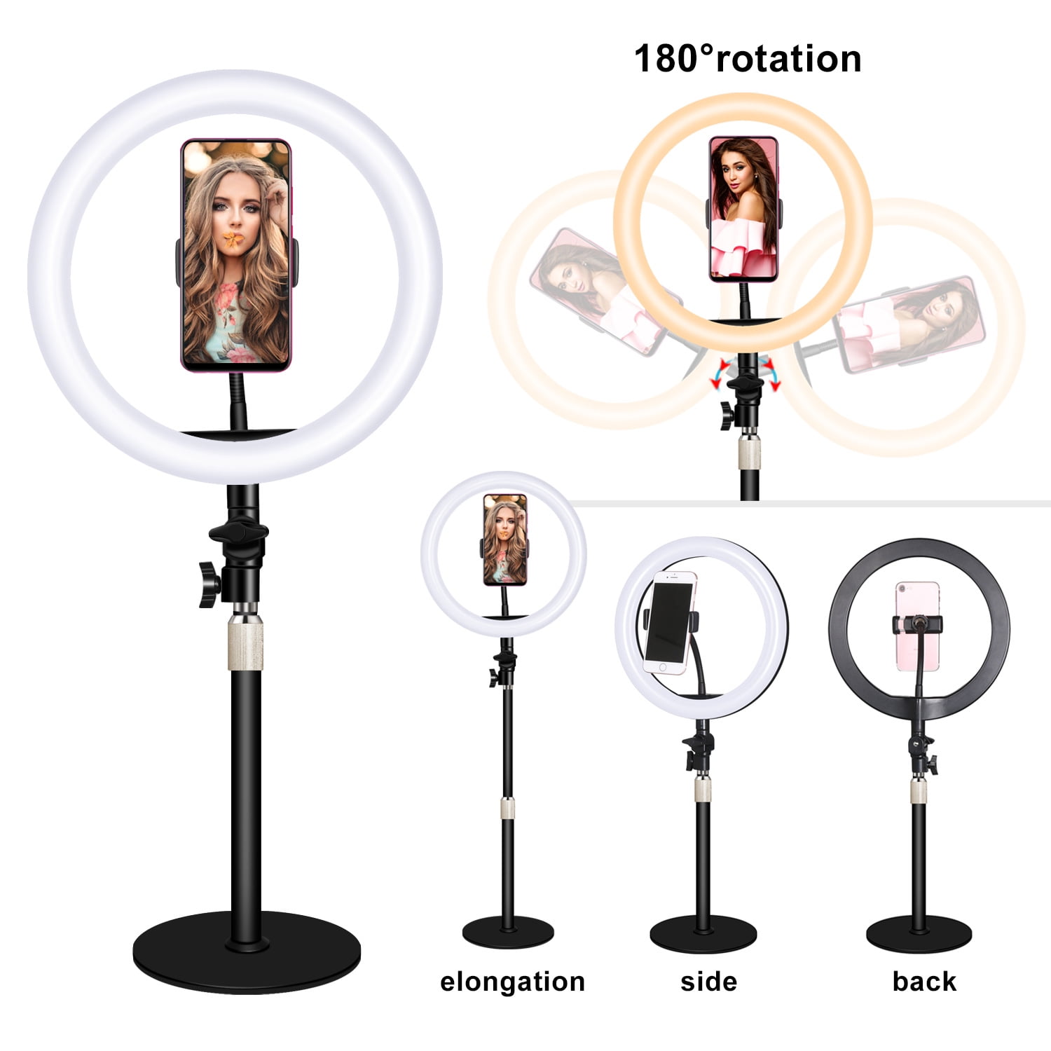 10-inch USB Ring Light for Desk or Table 3 Light Modes with Flexible Smartphone Stand  Streaming  YouTube Makeup TutorialsTikTok or Selfies Black