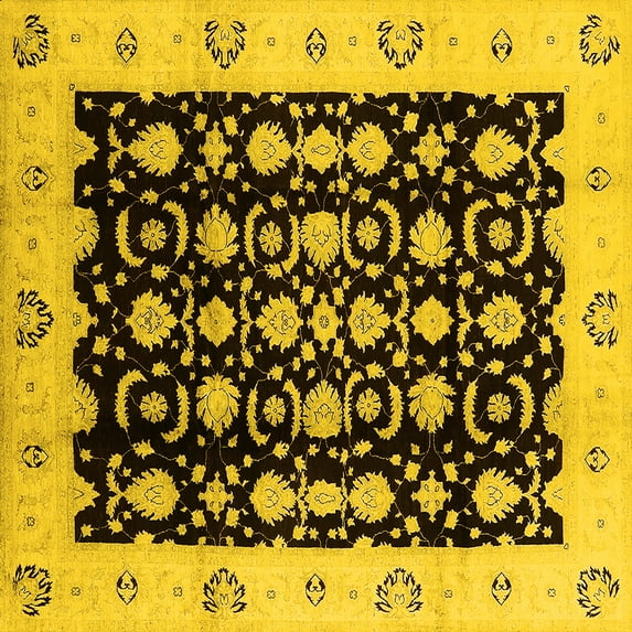 Ahgly Company Machine Washable Indoor Square Oriental Yellow Traditional Area Rugs, 7' Square