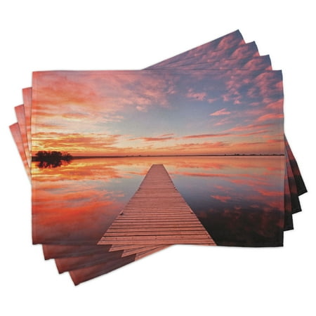 

Ambesonne Nature Place Mats Set of 4 Pathway Sunset at Ocean Standard Size Orange Lavender