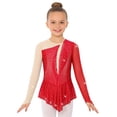 thumbnail image 1 of Runhomal Kids Girls Sparkly Rhinestones Figure Ice Skating Dress Long Sleeve Color Block Gymnastics Ballet Dance Dress Red 8, 1 of 5