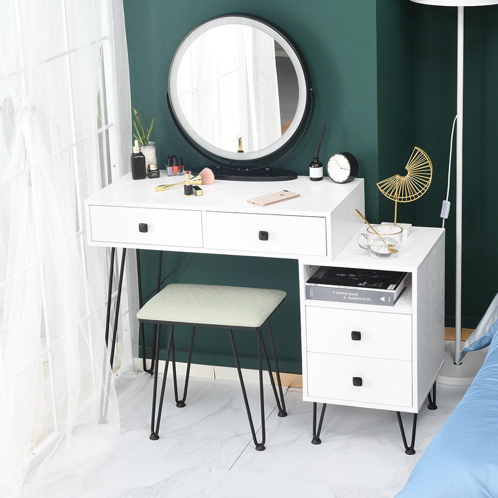 White Vanity Table for Teen Girls, 31.5'' x 15.75'' x 51.18'' Makeup 