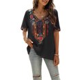 thumbnail image 6 of Grosy Womens Plus Size Tops Short Sleeve V Neck Shirts Tunic Casual Floral Embroidered Loose Summer Fall Blouses Mexican Peasant Cotton Rayon Shirts-443/Black/3XL, 6 of 9