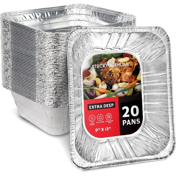 Stock Your Home (20 Pack Deep Aluminum Pans 9x13, Heavy Duty 4” Deep Foil Pans Disposable Catering Trays, Baking Tins, Large Food Containers for Cooking, Heating, Storage, Serving, Holiday Meal Prep