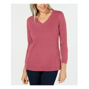 KAREN SCOTT Womens Pink Ribbed Long Sleeve V Neck Sweater Petites Size: PS