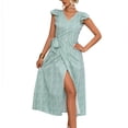 thumbnail image 1 of Vestido cruzado para mujer, mangas casquillo, cuello en V, cintura con lazo, dobladillo dividido, estampado floral, vestido casual de verano suelto, 1 of 6