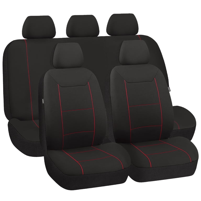 Auto Drive Red Piping Fabric Full Car Seat Covers Set photo 1