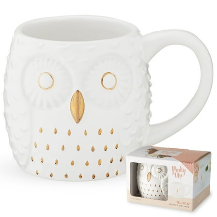 Pinky Up Olivia Owl Ceramic Coffee Mug for Tea, Milk, Home or Office, 12oz
