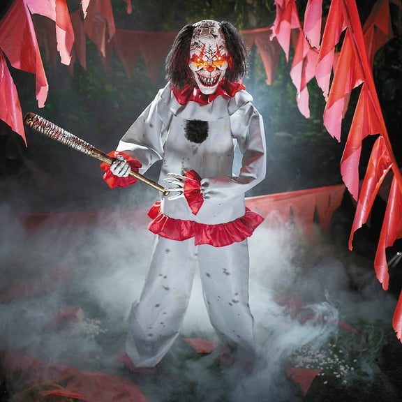 5 Ft. 8 3/4" Animated Standing Clown with Baseball Bat Halloween Decoration