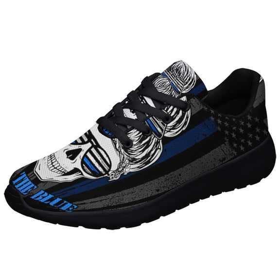 Back The Blue Skull Lady Shoes Sneakers for Women Men Black Size 3.5