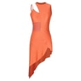 thumbnail image 3 of Alvivi Women Sleeveless Cutout Latin Dance Leotard Mesh Patchwork High Low Lyrical Dance Dress Orange L, 3 of 7