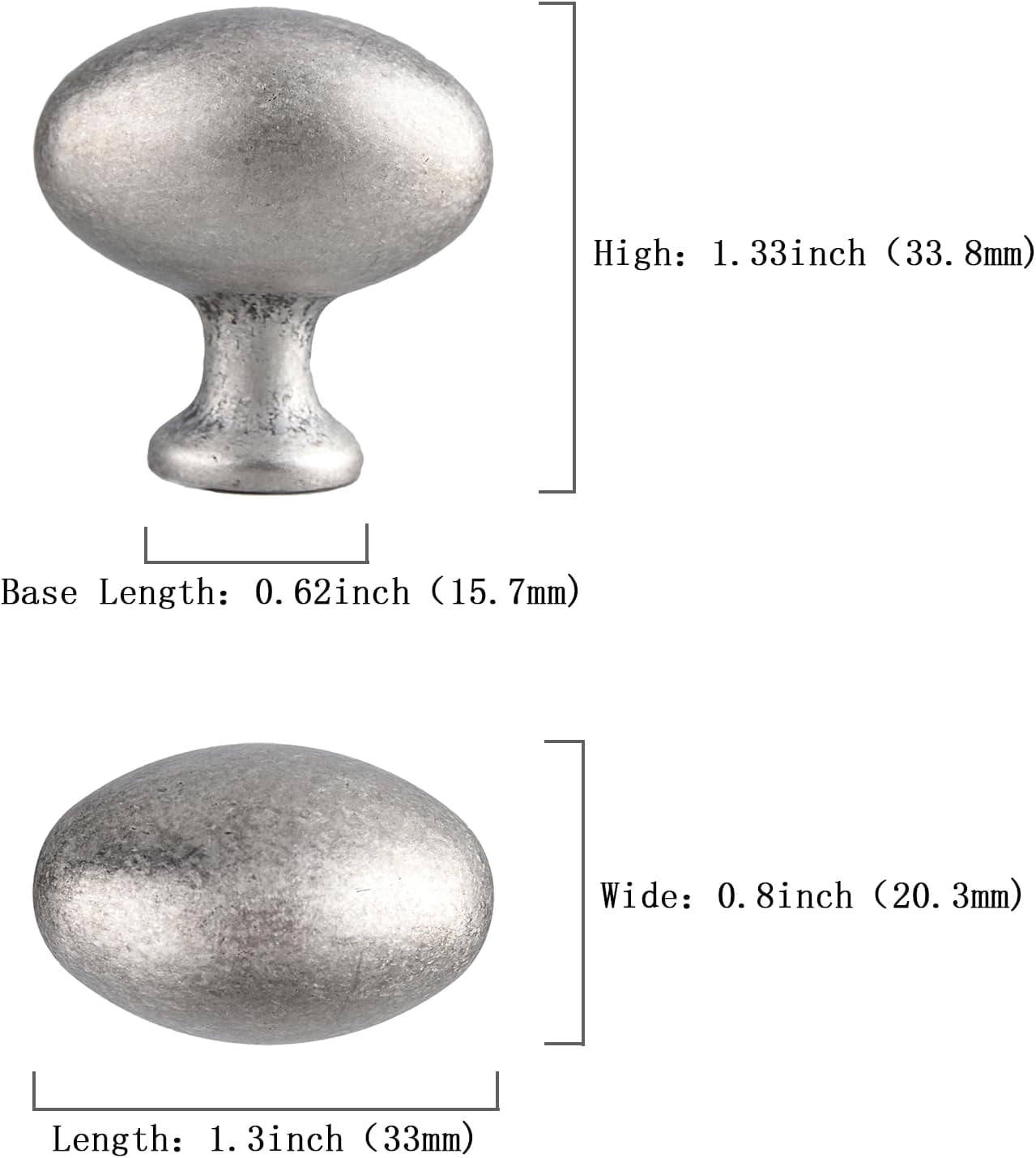 ABCISI 10 Pack Oval Cabinet Knobs, Furniture Cupboard Pulls, Modern Single Hole Hardware for Kitchen Cabinet, Dresser, Wardrobe Drawer, Antique Silver