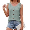 thumbnail image 2 of YFELWZ Womens Plus Size Summer Solid Color Crewneck Button Drawstring Loose Vest Top Green S, 2 of 9