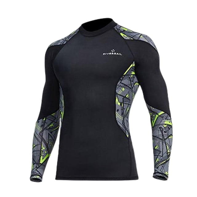 Rashguard de manga larga para hombre, camiseta de natación, camisetas de natación de surf acuático negro colorido Sunnimix Traje de baño para hombres