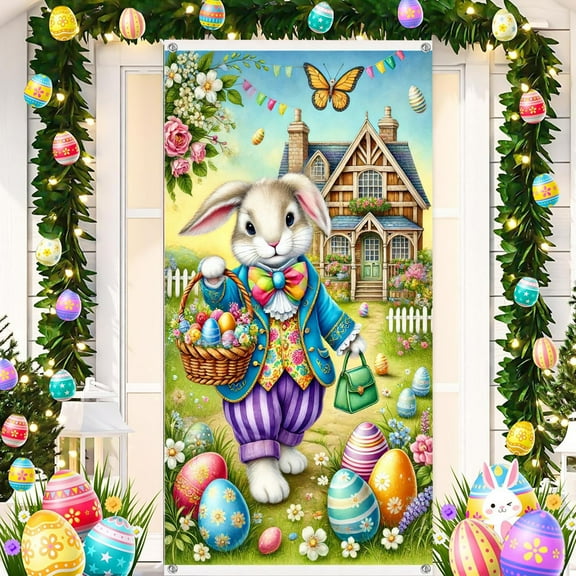 Easter Bunny Door Banner Background Fabric Clearance, Happy Easter Theme Decoration