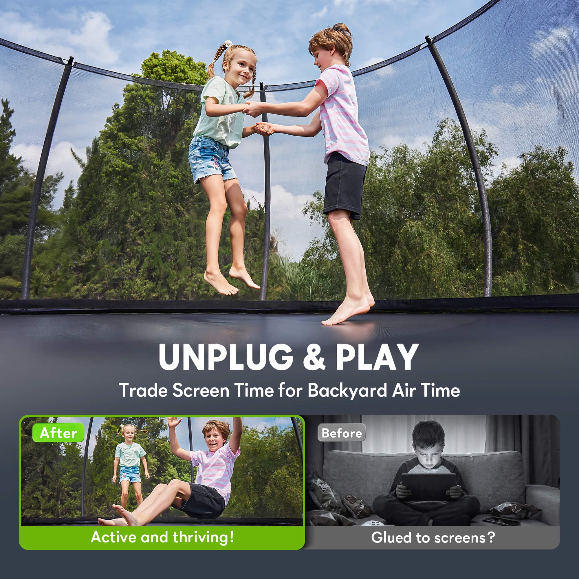 SERAY 10FT, 12FT, 14FT Outdoor Trampoline with Safety Enclosure Net, Ladder and Rust-Resistant Frame, ASTM Certified Backyard Trampoline for Kids and Adults