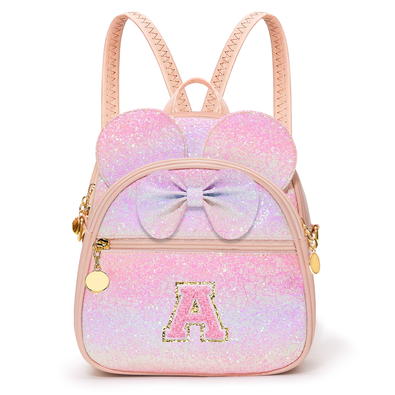 LOMYOLO Birthday Gifts for Girls Initial Mini Kids Backpack Girls Personalized Initial Crossbody Bag Gifts for Daughter Sister Niece, Lightweight Kid Backpacks for Preschool, Daycare, Travel - A