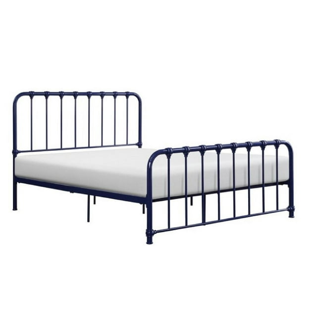 Topline Home Furnishings Grand lit en métal bleu marine