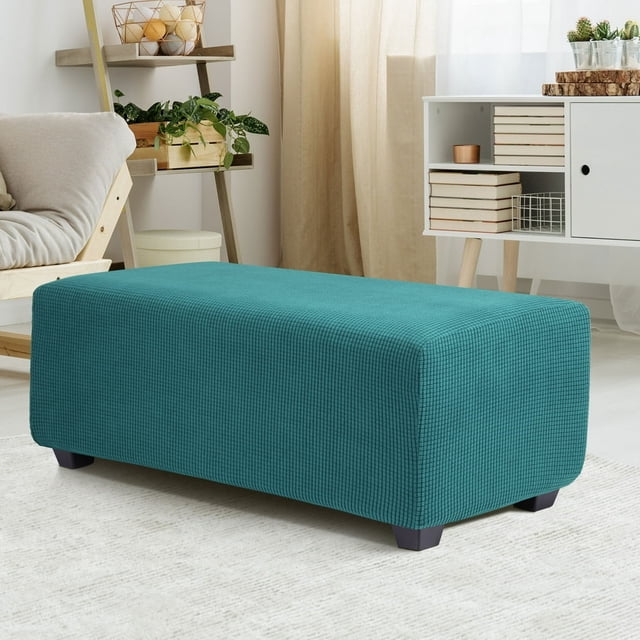 SNNROO Housse Extensible pour Pouf d'Intérieur, Jacquard, Rectangulaire, Housse de Repose-Pieds, Gris Foncé, Très Grand
