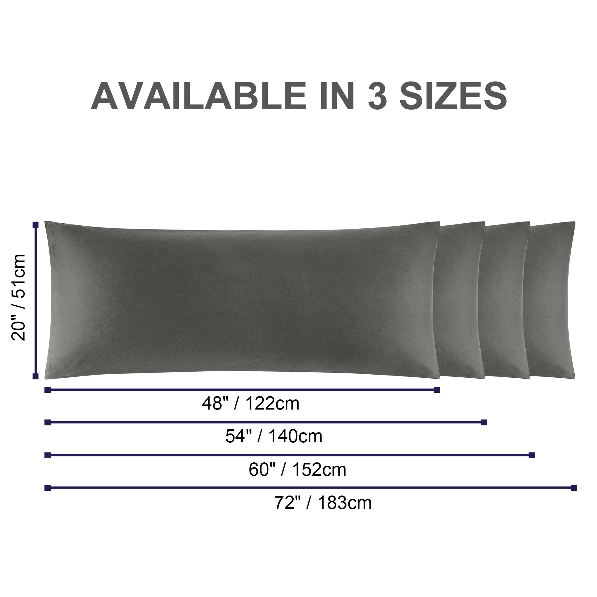 Unique Bargains Cotton Zipper Closure Breathable Body Pillowcase Dark Gray 20"x48"