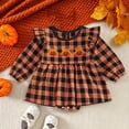 thumbnail image 2 of kmaduk Newborn Baby Girl Halloween Outfit Bow Bubble Romper Long Sleeve Jumpsuit Cute Infant Girl Clothes (Orange,12-18 Months), 2 of 5