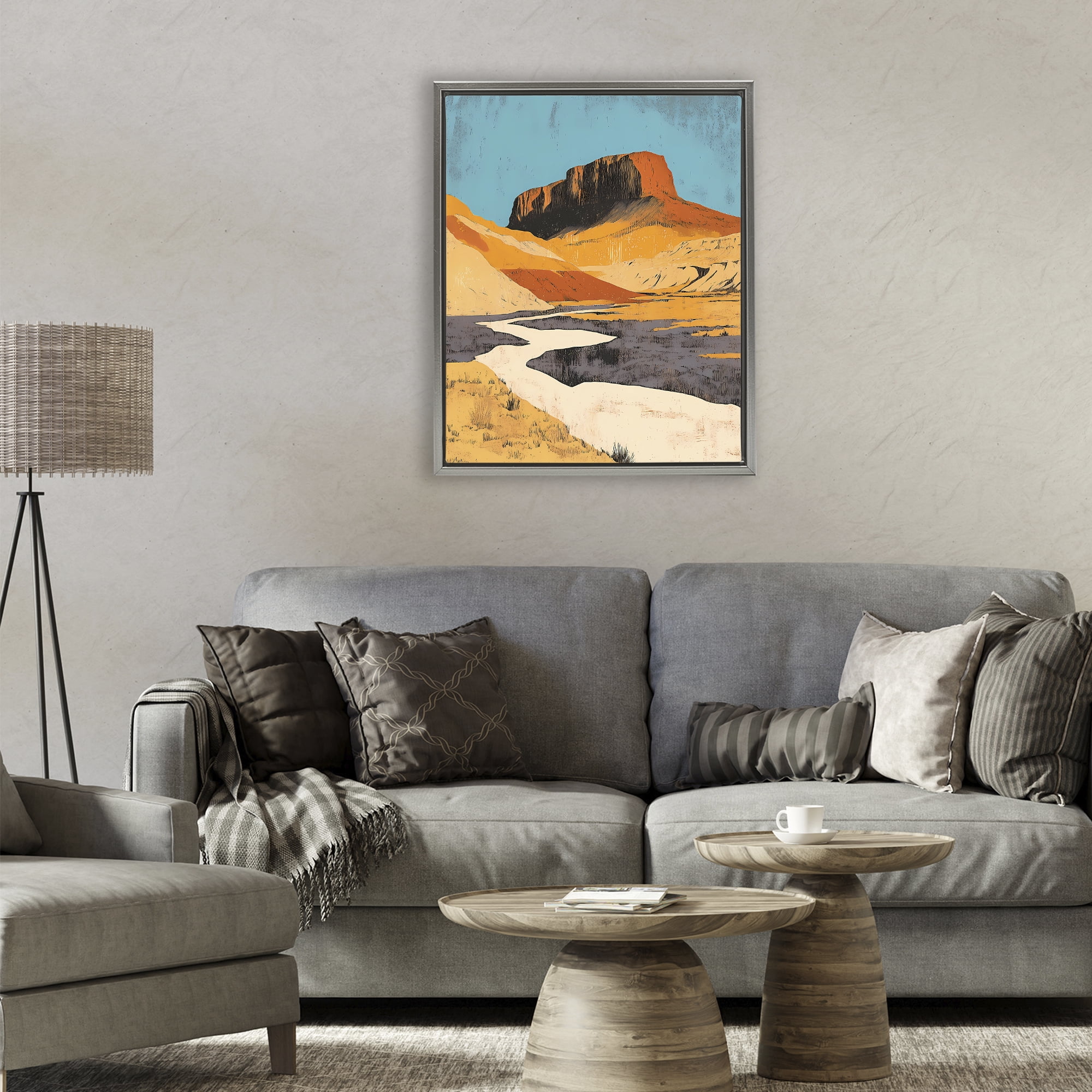Stupell Industries Vintage Canyon Pass Gray Framed Floater Canvas Wall Art, design by Walker Noble