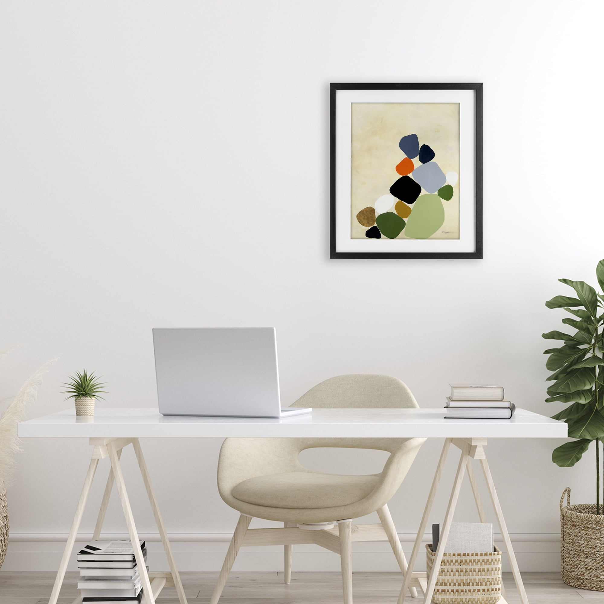 Stupell Industries Cluster of Minimal Pebbles Black Framed Print Under Glass, design by Ruth Fromstein