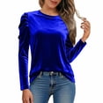 thumbnail image 6 of VISALY Women's Puff Long Sleeve Velvet Tops Base Layers Crewneck Blouses Stretchy Slimming Shirts Trendy Dressy Casual Blouses Elegant Office Shirts Fall Classy Work Holiday Party Outfit Blue M, 6 of 9