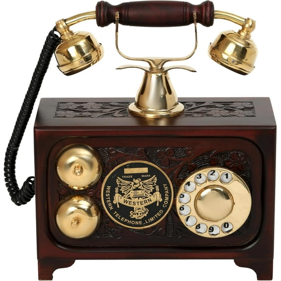 Decor Antique Vintage Telephone Landline Rotary Dial Working Electric Corded Copper Antique Brown