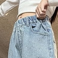 thumbnail image 6 of NOLDARES Girl's High Waisted Button Wide Leg Jeans Casual Long Denim Pants with Streetwear(Blue,12-13 Years), 6 of 8