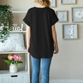 thumbnail image 6 of VERUGU Womens Tops Short Sleeve V-Neck Shirts Summer Trendy Knitted Solid Loungewear Base Tee Casual Plain Loose Comfy Tunic Blouses Black S, 6 of 8