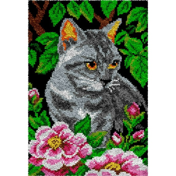 Rug Making Latch Hooking Kit | Kitten in Flowers