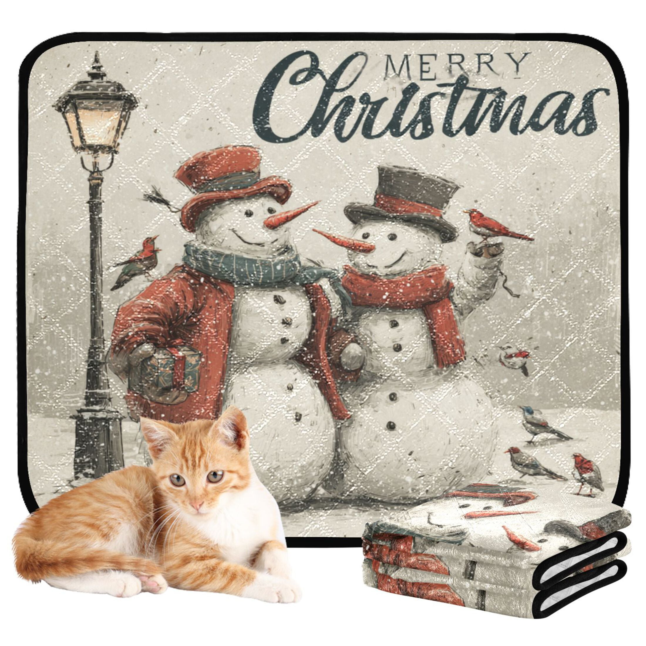Qxltty Vintage Snowmen Cat litter Pads Pet Set of 2 Diaper Mats Center Anti-leakage Layer Absorbent Soft and Comfortable