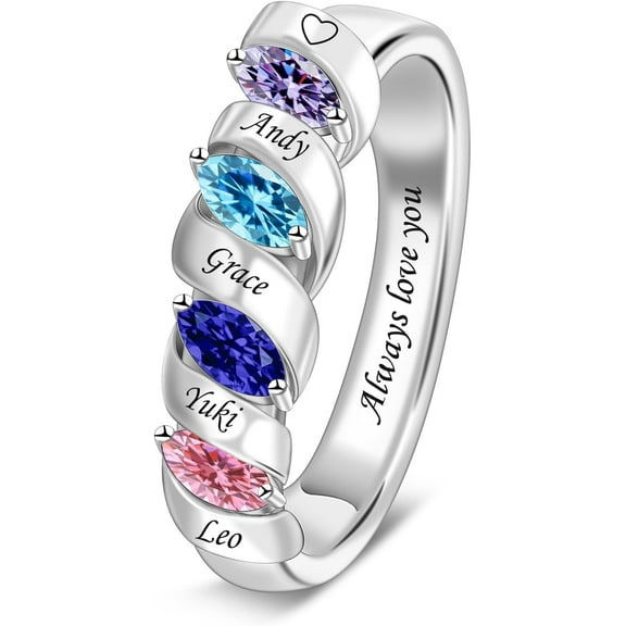 Custom Gift for Mom Personalized Mothers Ring Custom Birthstone Ring with 1-6 Birthstones Engraved Family Ring for Mom Grandma Mother's Day Anniversary Christmas